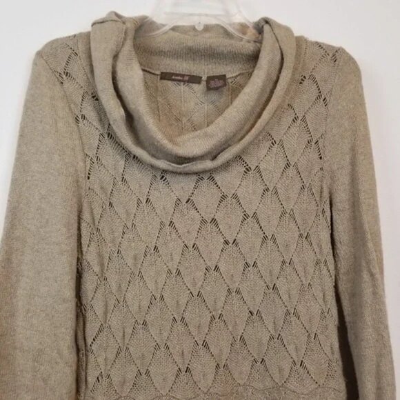 Heather B. BOHO Sweater Womens Medium Brown Bell Sleeve Cowl Neck Pullover - Picture 6 of 8